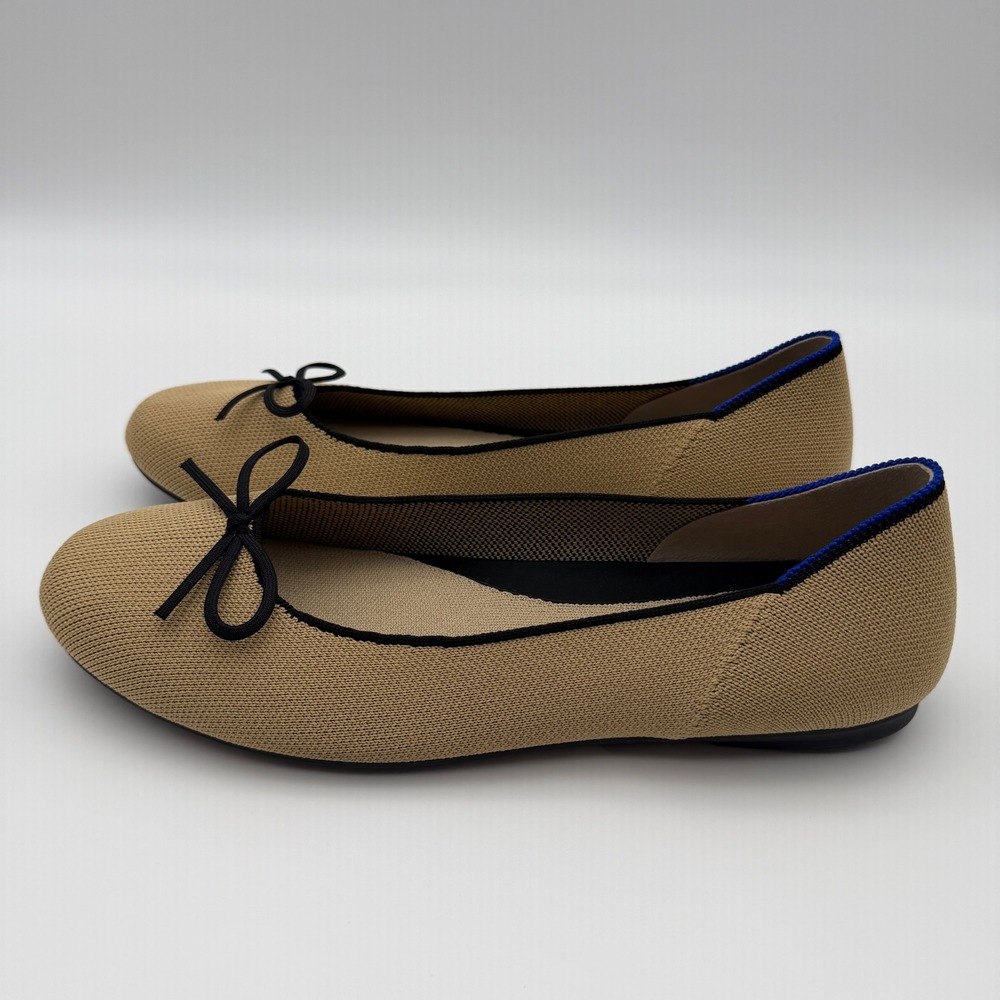 Rothys Ballet Flat Sesame Tan Shoes Womens 10 Black NEW - Picture 2 of 6